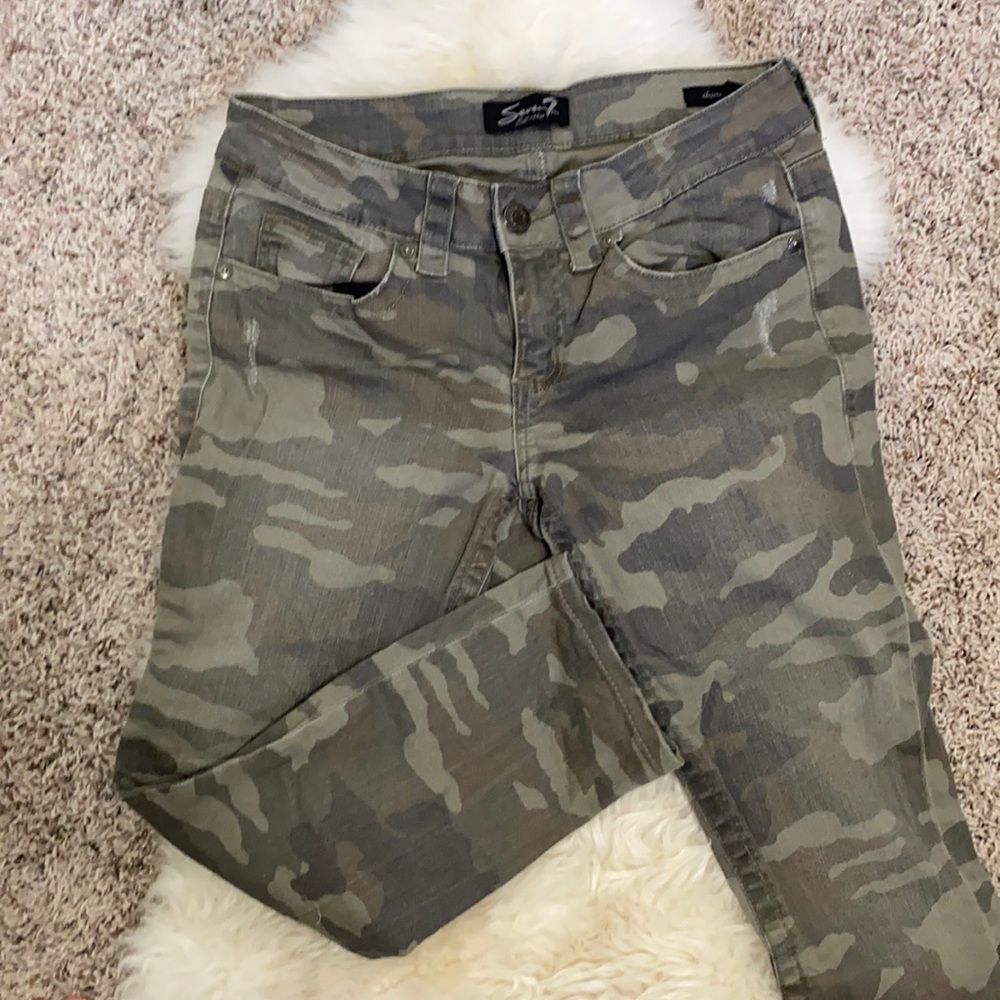 Seven7 Skinny faded camo jeans.